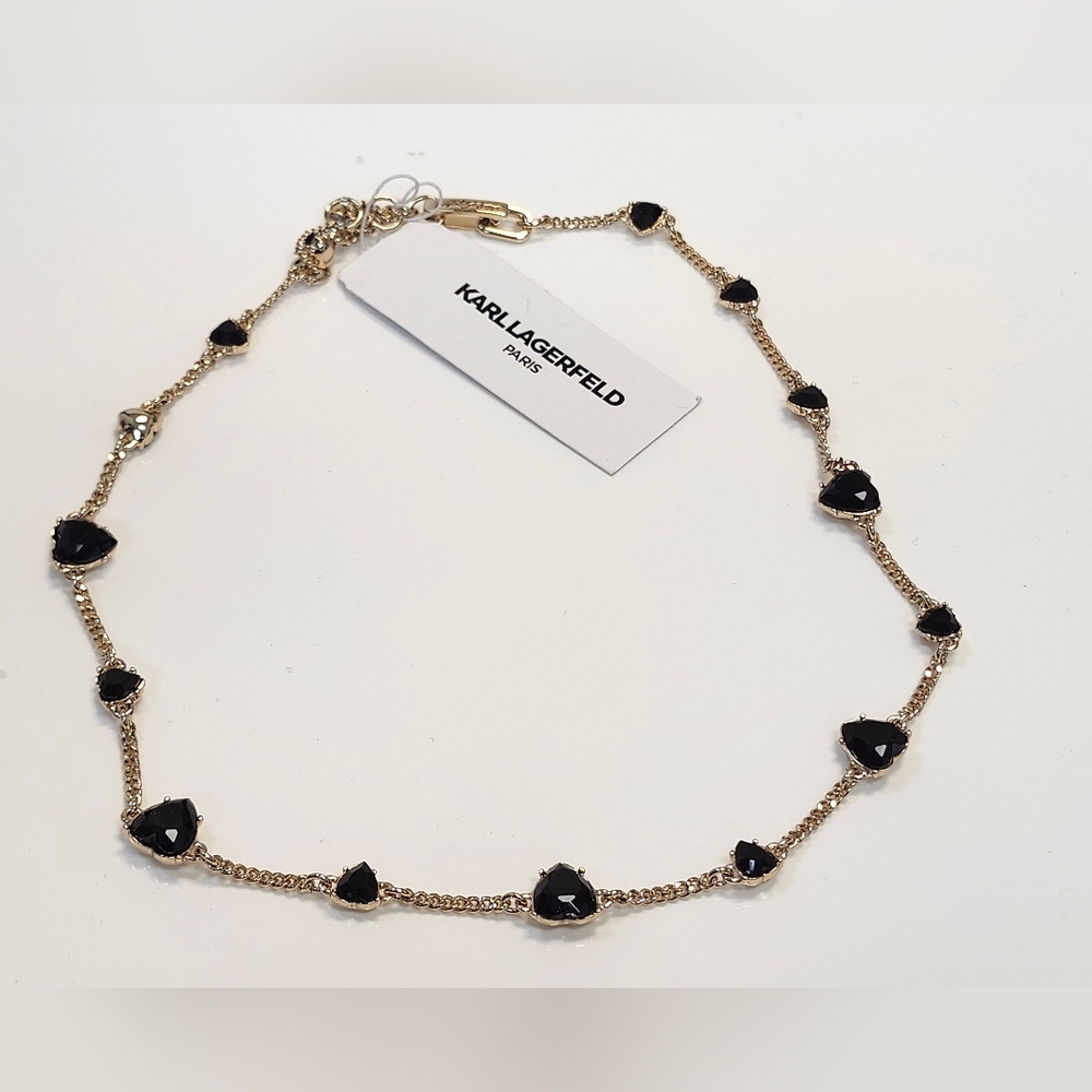 NWT Karl Lagerfeld Gold-Tone Black Stone Heart Coller Necklace